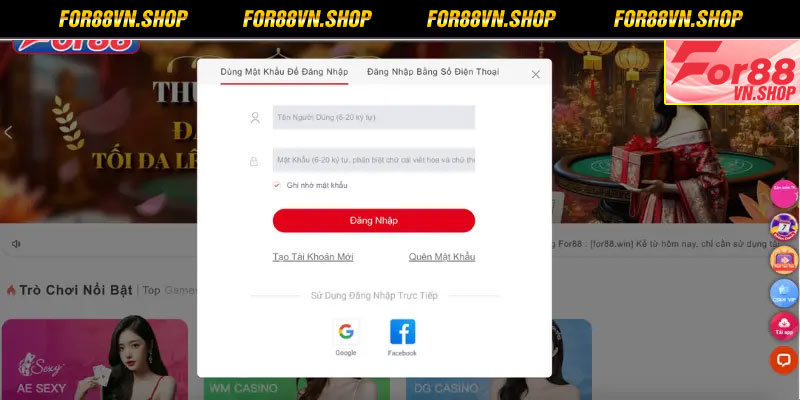Đăng nhập For88 nhanh chóng với từng bước đơn giản